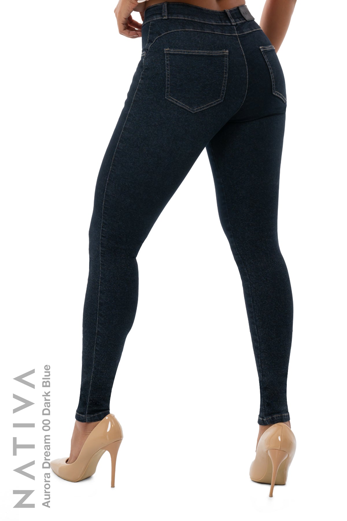 NATIVA, STRETCH JEANS. AURORA DREAM 00 DARK BLUE, High Shaping Capacity,  Ultra Comfy, 24-Hour Wear, Mid-Waisted Super Skinny Jeans