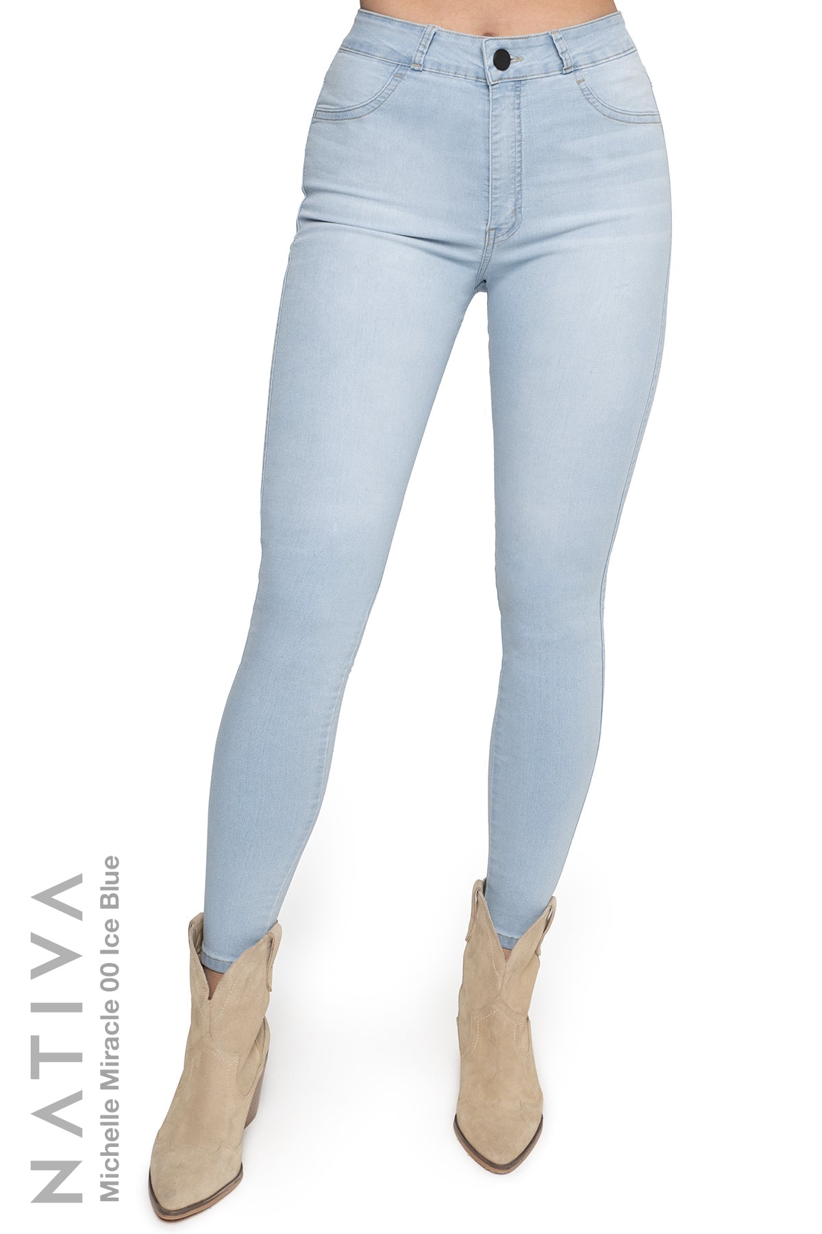 NATIVA, STRETCH JEANS. MICHELLE MIRACLE 00 ICE BLUE, High Shaping Capacity,  Extreme Motion, Hi-Rise Super Skinny Jeans