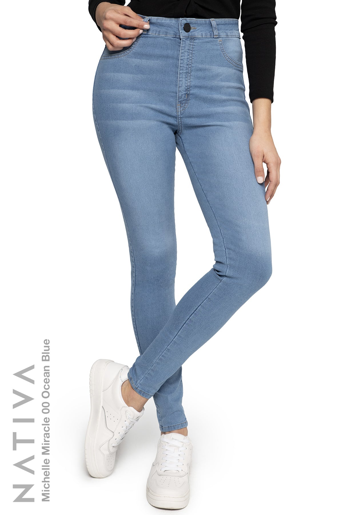 MIRACLE NATIVA, High MICHELLE OCEAN Ca Shaping STRETCH JEANS. 00 BLUE,
