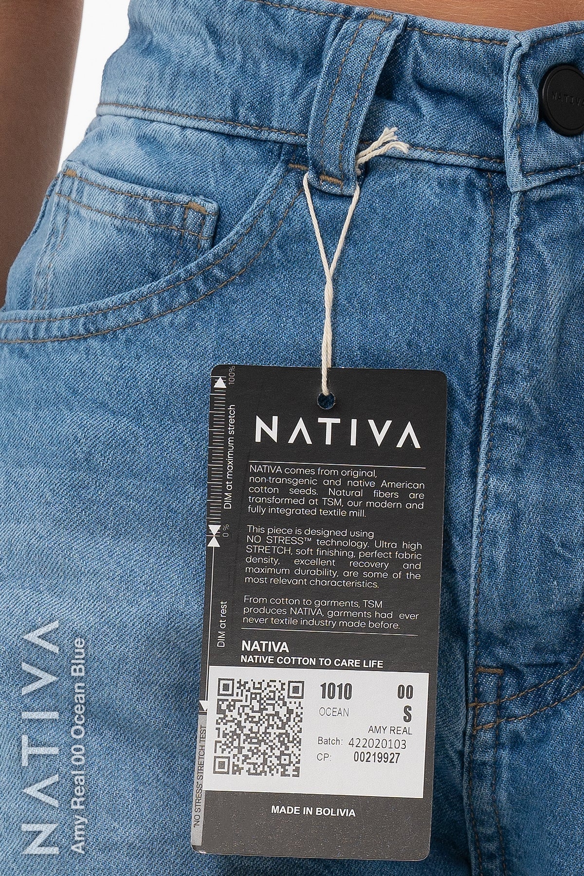 NATIVA, RIGID JEANS. AMY REAL 01 OCEAN BLUE, Authentic & Extra Durable, Hi-Rise Relaxed Mom Shorts