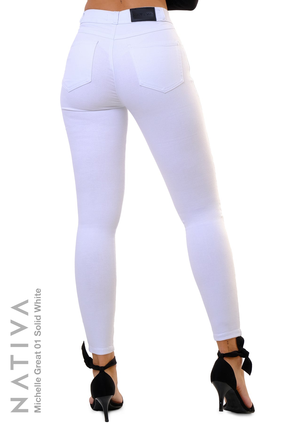 NATIVA, STRETCH JEANS. MICHELLE GREAT 01 WHITE, High Shaping Capacity, All-Season Wear, Hi-Rise Super Skinny Jeans