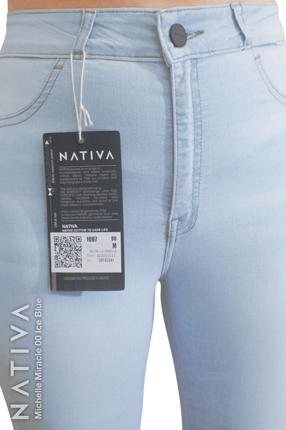 NATIVA, STRETCH JEANS. MICHELLE MIRACLE 00 ICE BLUE, High Shaping Capacity, Extreme Motion, Hi-Rise Super Skinny Jeans