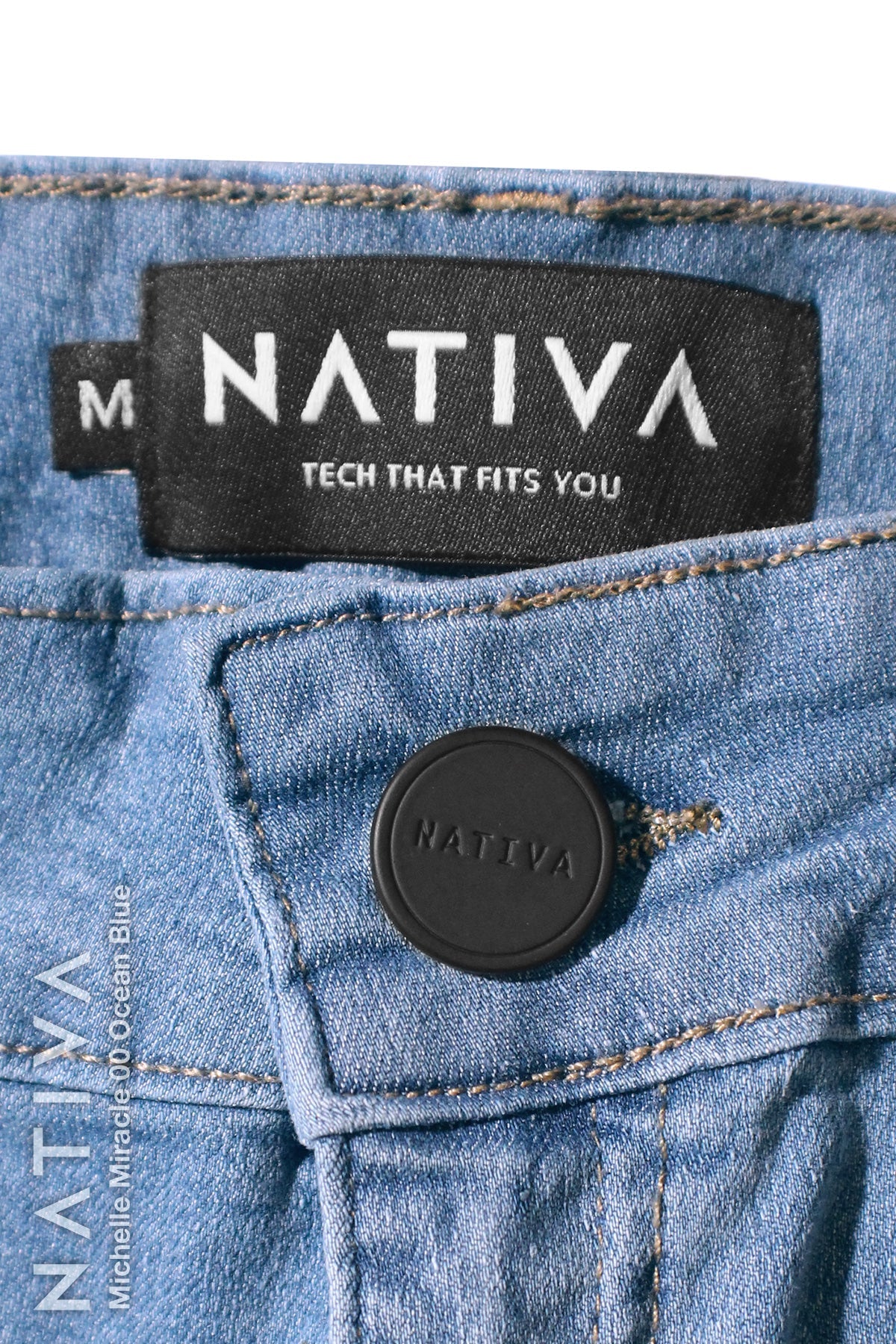 NATIVA, STRETCH JEANS. MICHELLE MIRACLE 00 OCEAN BLUE, High Shaping Capacity, Extreme Motion, Hi-Rise Super Skinny Jeans