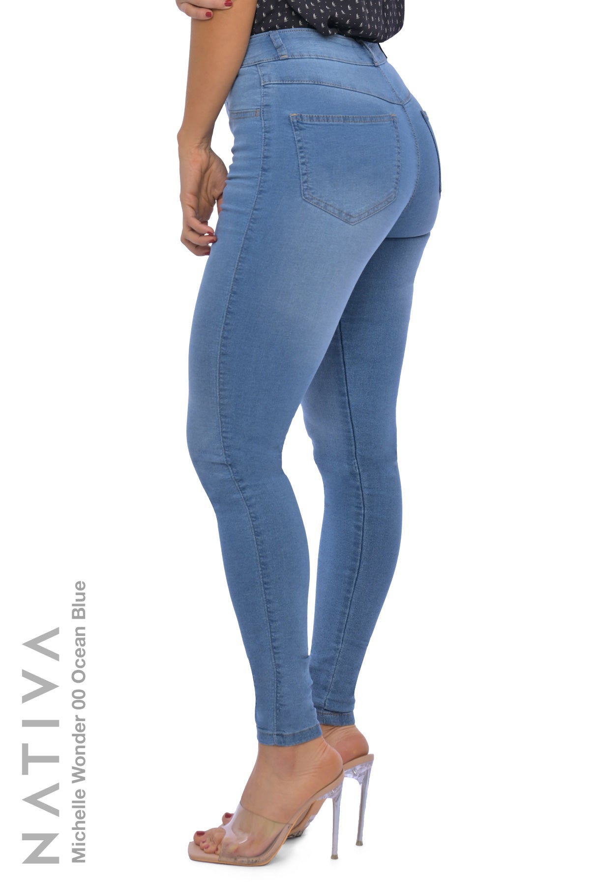 NATIVA, STRETCH JEANS. MICHELLE WONDER 00 OCEAN BLUE, High Shaping Capacity & Firming, Casual Everyday Look, Hi-Rise Super Skinny Jeans