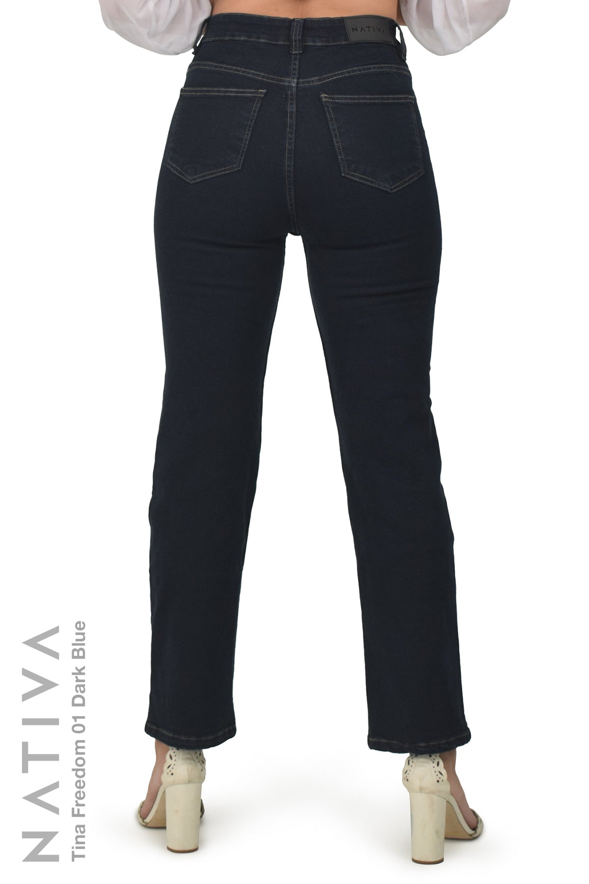 NATIVA,STRETCH JEANS, TINA FREEDOM 01 DARK BLUE. High-Rise  Classic Straight Leg Jeans ESFD  (Extreme Stretch Flattering Denim)  Fabric Ultra Comfortable Relaxed Fit  Solid Color